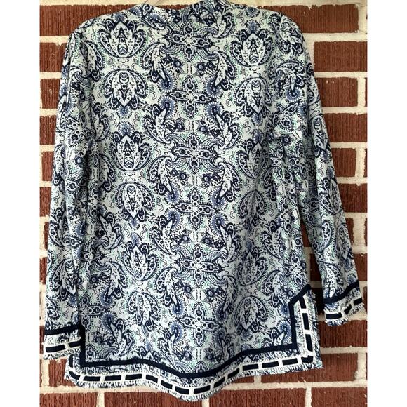 Saint Tropez West Colorful Tunic with Ribbon Trim 3/4 Sleeves Size Medium - Picture 2 of 4